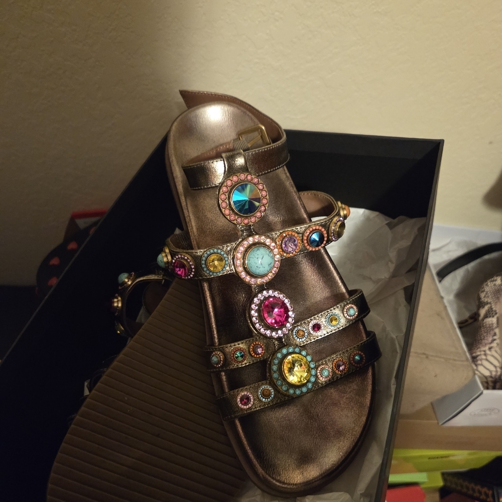 Kurt Geiger Bronze Sandals with Multicolored Embellishments